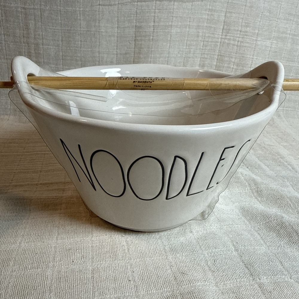 Rae Dunn Artisan Collection NOODLES Ceramic Bowl and Chopsticks Magenta NEW